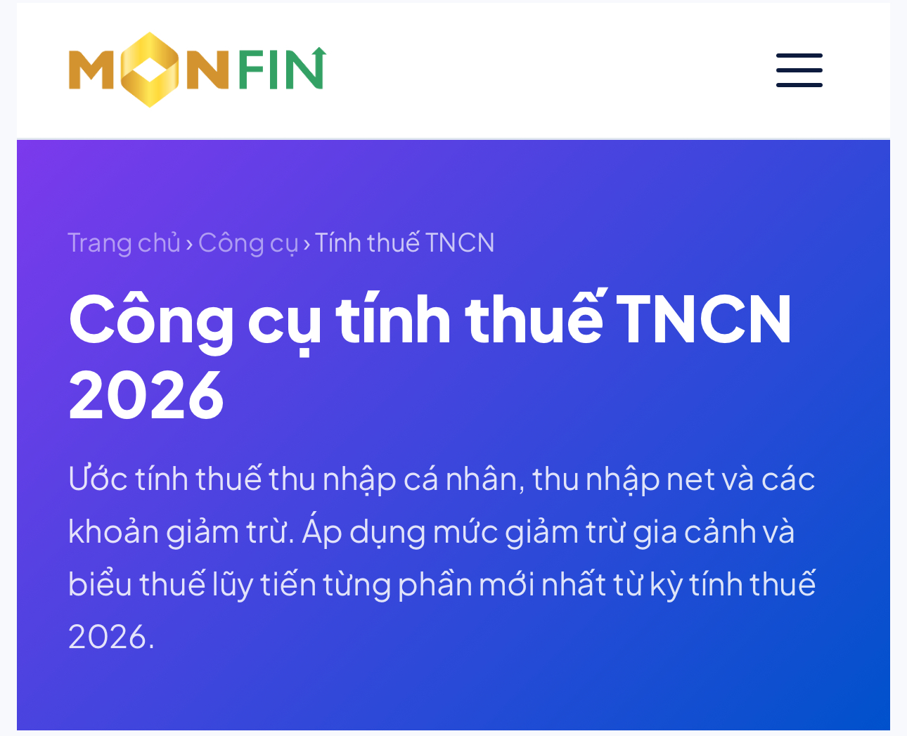 Monfin ra mắt Công cụ tính Thuế thu nhập cá nhân cập nhật 01/07/2026