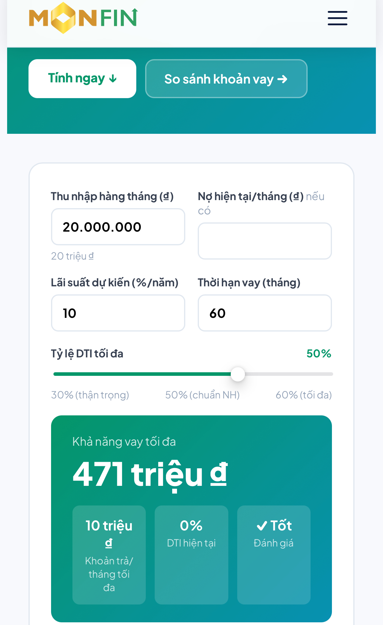 Biết trước số tiền có thể vay theo thu nhập nhờ Công cụ tính khả năng vay