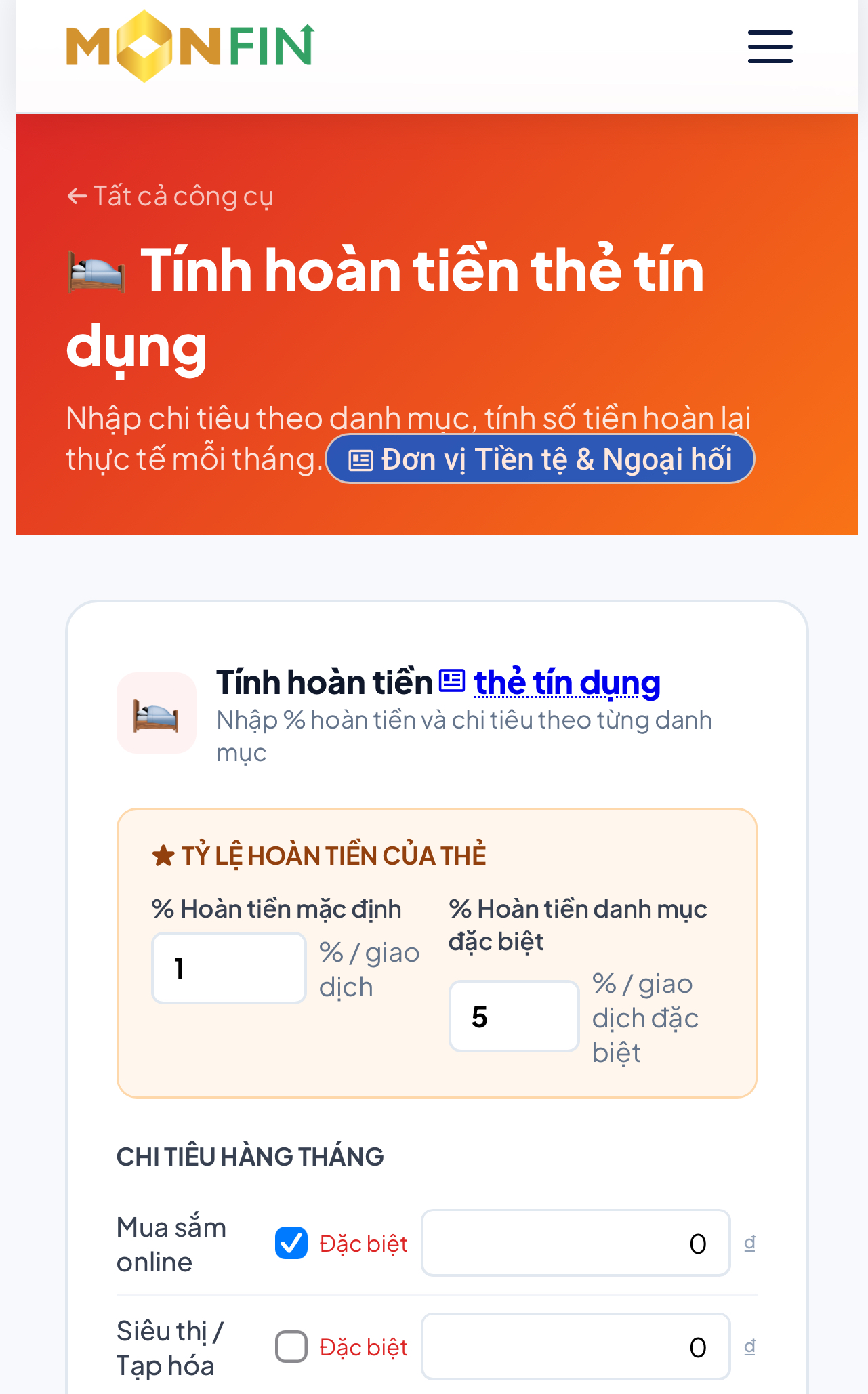 Công cụ tính hoàn tiền thẻ tín dụng: Ước tính lợi ích thực tế mỗi tháng