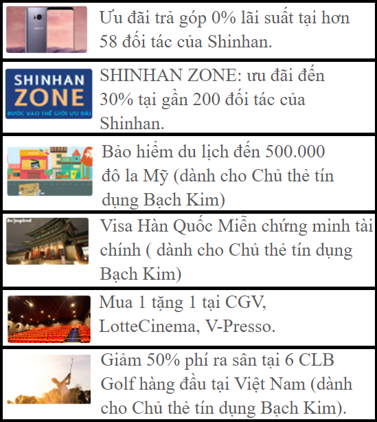 Thẻ Shinhan Bank Visa hạng V&agrave;ng